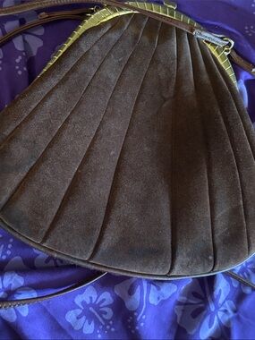 1960’s brown suede fan bag purse made in Spain